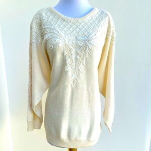 Vintage Elegant Cream Sweater with Sequin Design